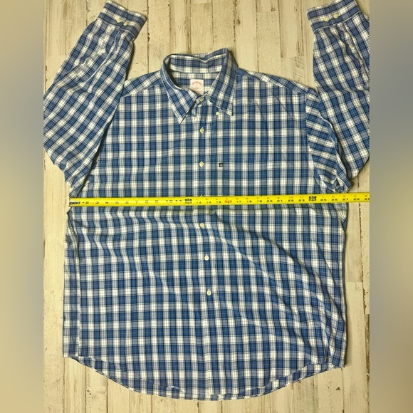 Brooks Brothers Madison Fit  Stretch Button Down Shirt Mens XL Plaid Blue - Picture 5 of 13